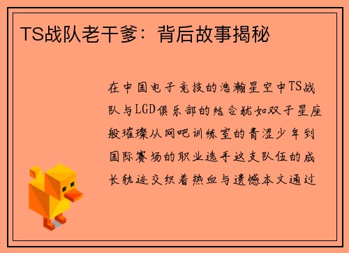 TS战队老干爹：背后故事揭秘
